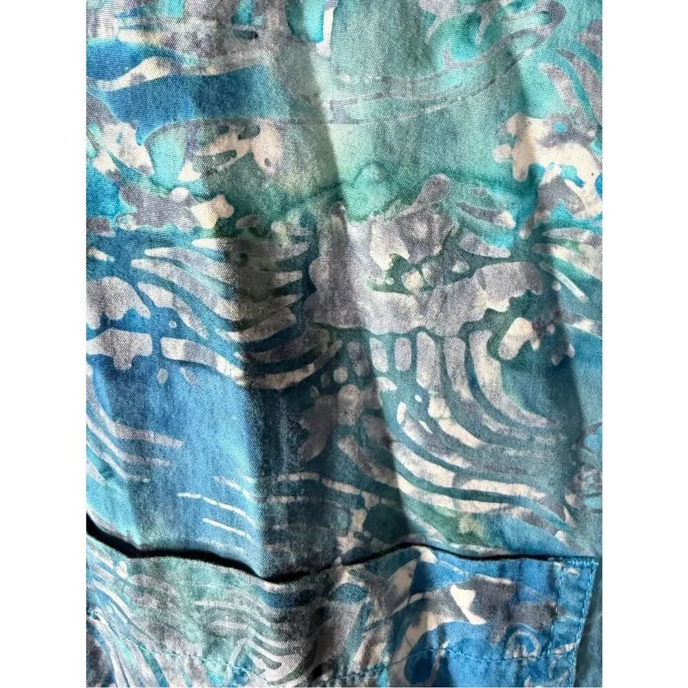 Johari West Button Up Mens XL Blue Fish Short Sleeve